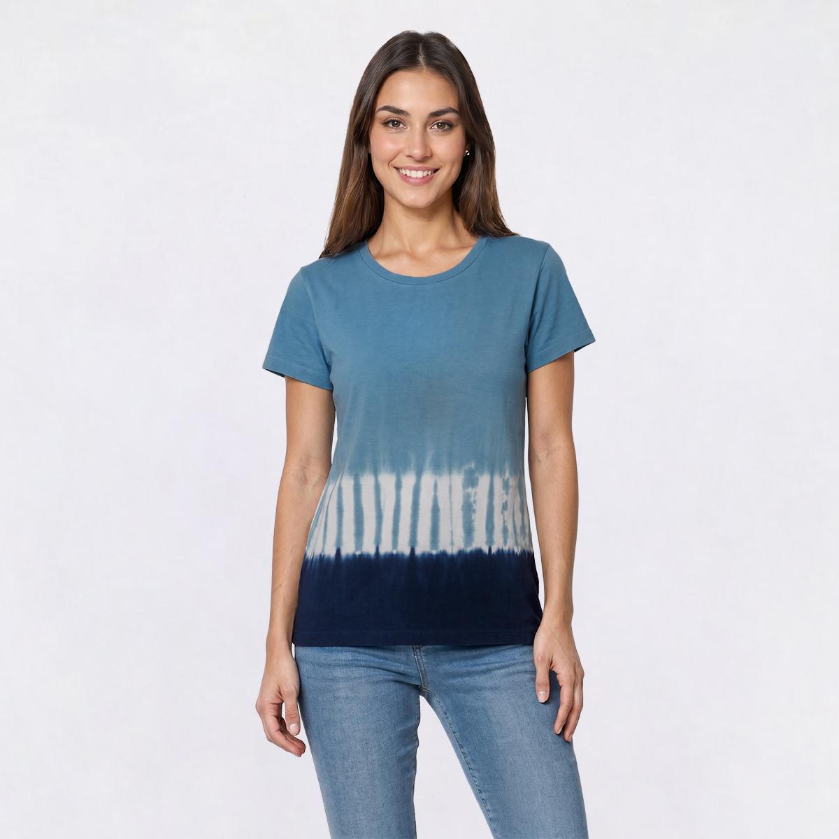 Womens Mountain Ridge Short Sleeve Tie Dye Border Hem Tee