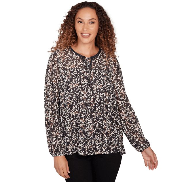 Womens Skye’s the Limit Beyond Basics Keyhole Neck Tier Blouse