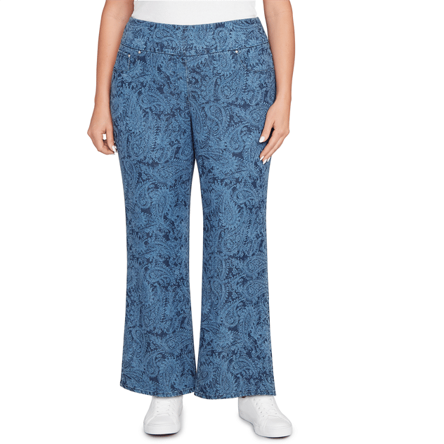 Plus Size Ruby Rd. Indigo Go Paisley Stretch Denim Pull On Jeans