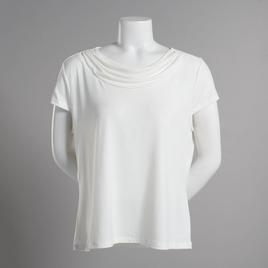 Petite Kasper Solid Short Sleeve Drape Neck Blouse