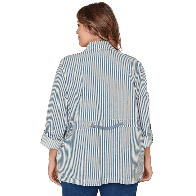 Plus Size Ruby Rd. Set Sail Stripe Snap Front Anorak Jacket