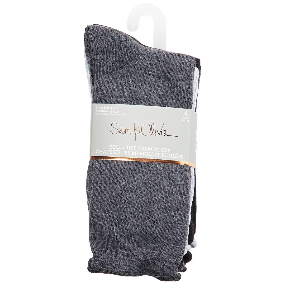 Womens Sam & Olivia 6Pk Solid Roll Cuff Crews