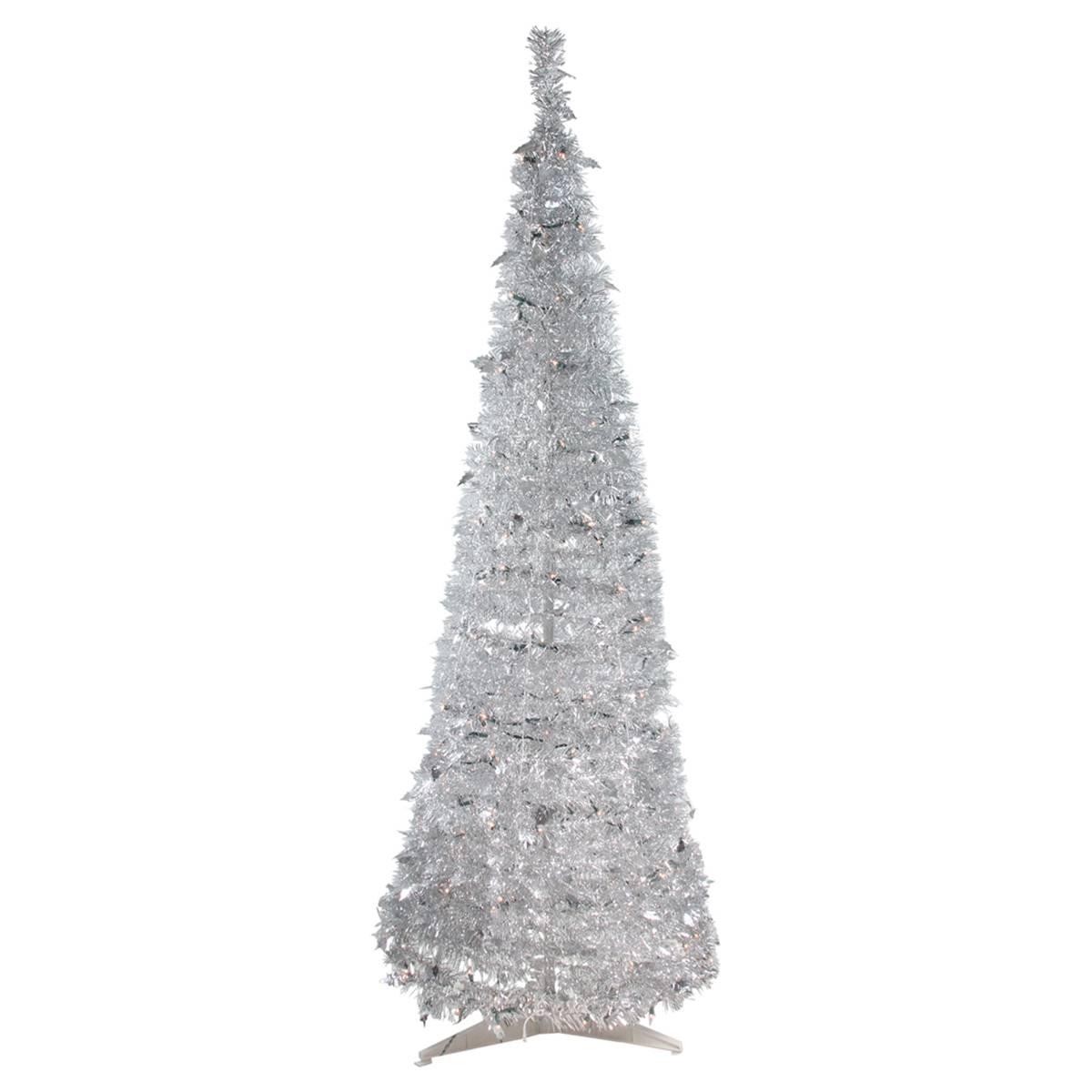 Northlight 6ft. Silver Tinsel Pop-Up Artificial Christmas Tree