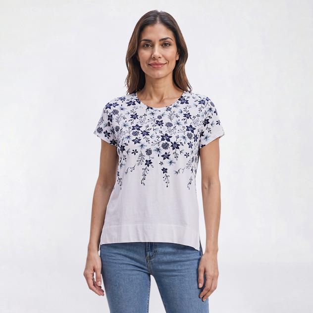 Petite Preswick & Moore® Short Sleeve Floral Step Hem Tee
