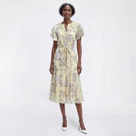 Womens Luxology Short Sleeve Split Neck Floral Tiered Midi Dress