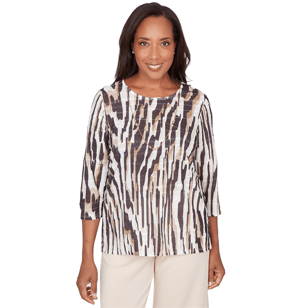 Womens Alfred Dunner Seville 3/4 Sleeve Abstract Animal Blouse