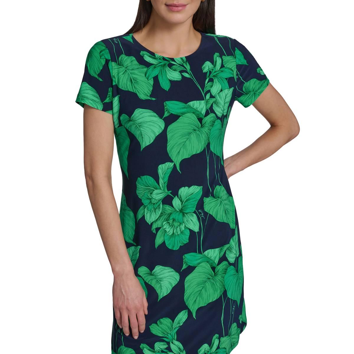 Womens Tommy Hilfiger Short Sleeve Tropical Leaf Shift Dress