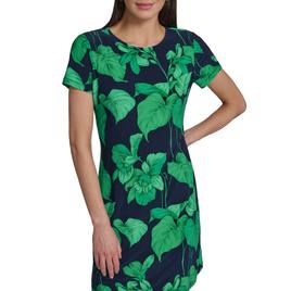 Womens Tommy Hilfiger Short Sleeve Tropical Leaf Shift Dress