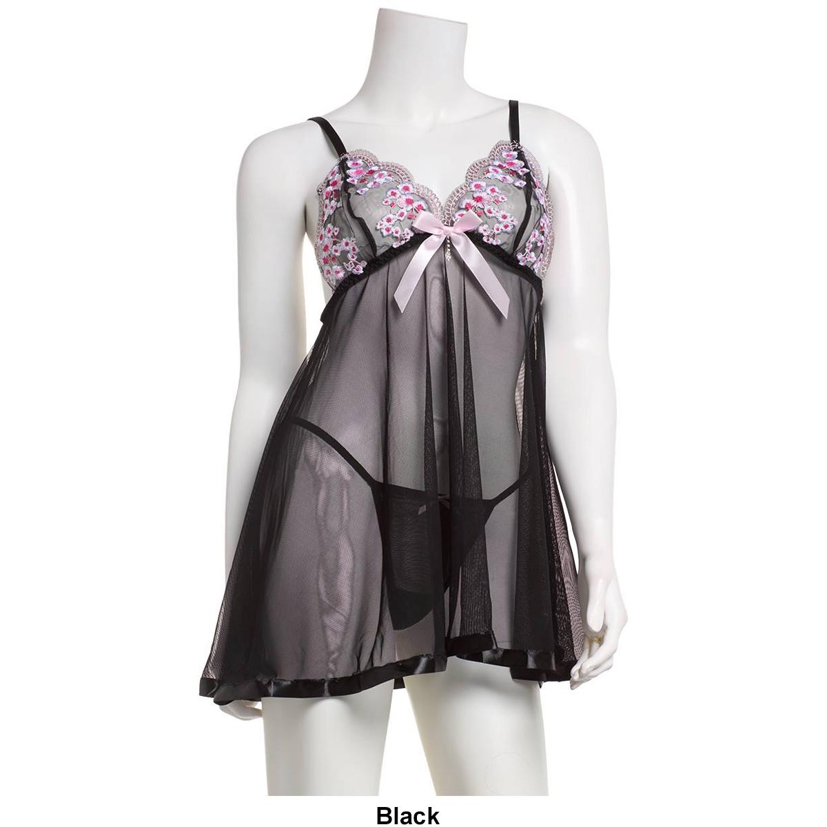 Womens Spree Intimates 2pc. Lace & Mesh Babydoll Set