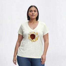 Womens Mountain Ridge Short Sleeve V-Neck Sunflower Tee