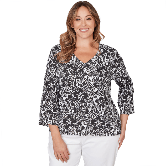 Plus Size Hearts of Palm Printed Essentials Floral V Neck Blouse