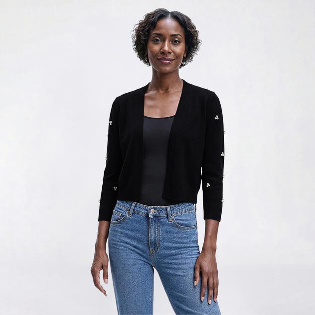 Womens Love Scarlet 3/4 Sleeve Pearl Cluster Shrug