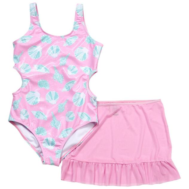 Girls (7-16) Kensie Girl Cutout Shell One Piece Swimsuit w/ Skirt