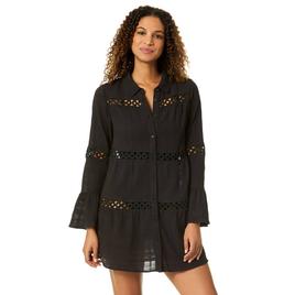 Womens Anne Cole Solid Bell Sleeve Crochet Trim Cover-Up