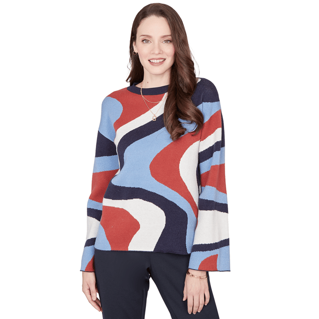 Womens Skye’s the Limit Cozy Up Round Neck Color Block Sweater