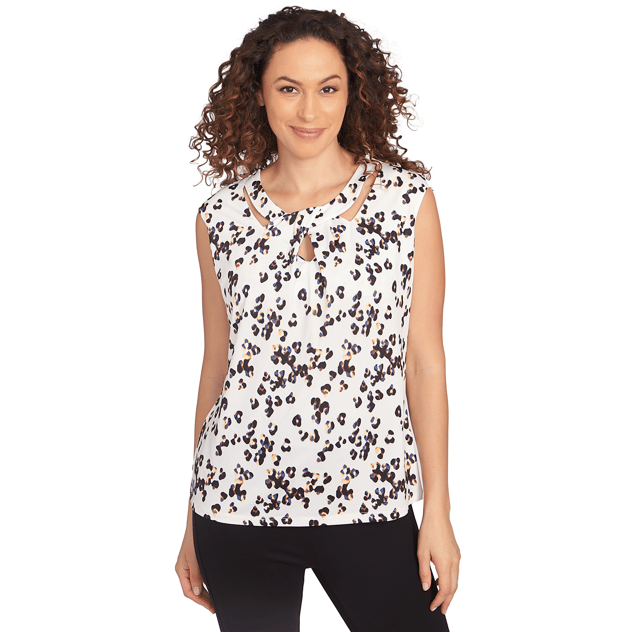 Petite Emaline Phoenix Twist Knot Neck Leopard Blouse