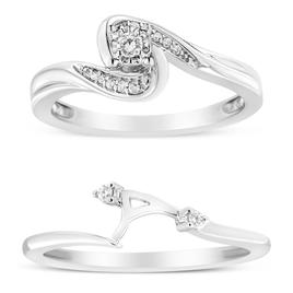 Haus of Brilliance Sterling Silver 1/10ctw. Diamond Bridal Set