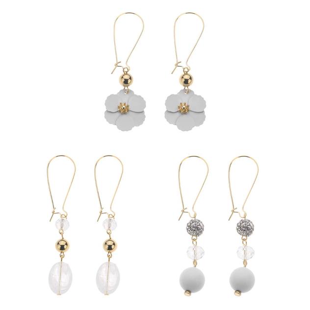 Ashley Cooper™ Gold & White Beaded Trio Earrings
