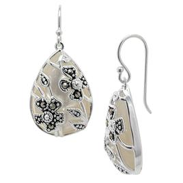 Marsala Fine Silver Plated Marcasite & Mother of Pearl Earrings