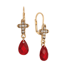 Symbols of Faith Gold Tone Crystal Cross Glass Drop Earrings