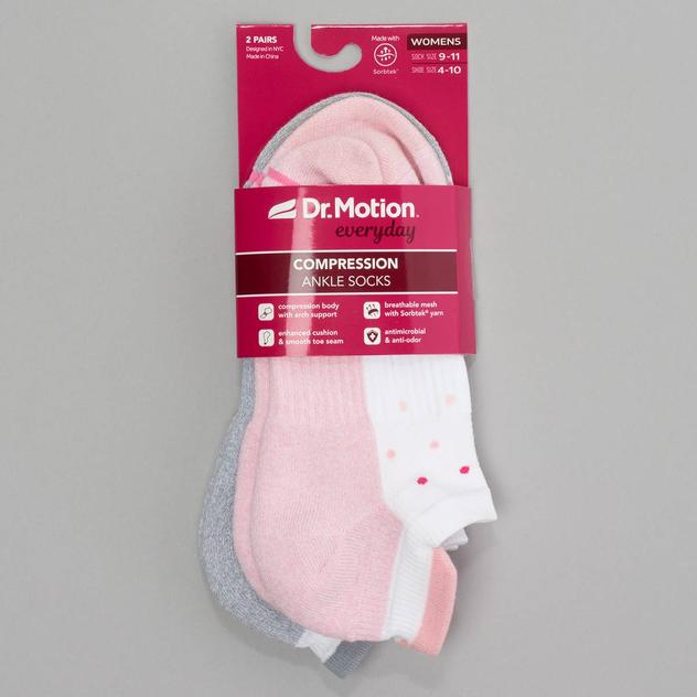 Womens Dr. Motion 2pk. Dot Low Cut Compression Socks