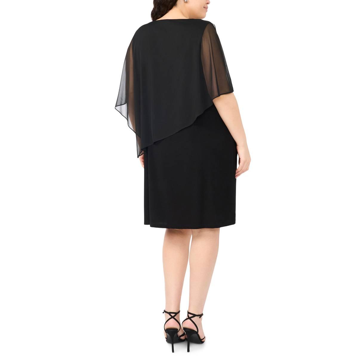 Plus Size MSK Beaded Asymmetric Capelet Shift Dress