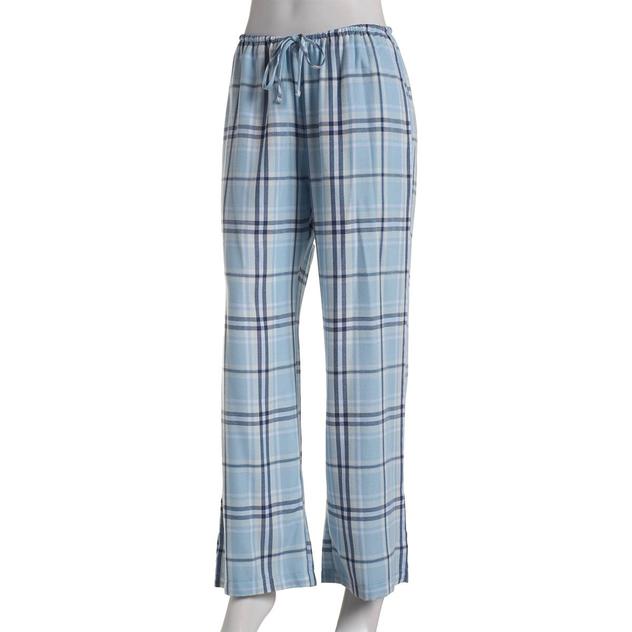 Juniors Self Esteem Blue Twill Plaid Wide Leg Lounge Pants