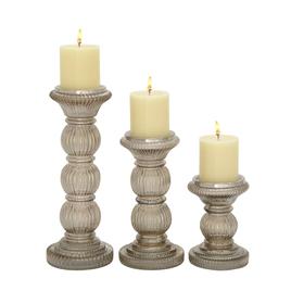 9th & Pike(R) Smoked Glass Pillar Candle Holders - Set of 3