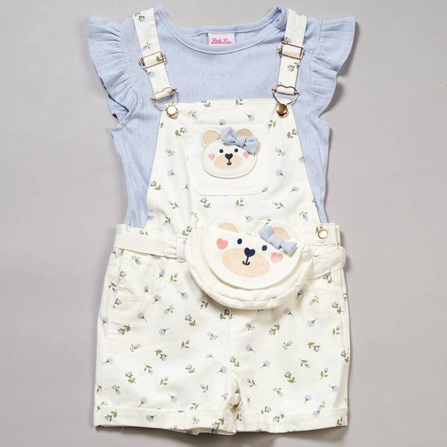 Girls (7-12) Little Lass® Flutter Sleeve Top w/ Bear Bag Jumper