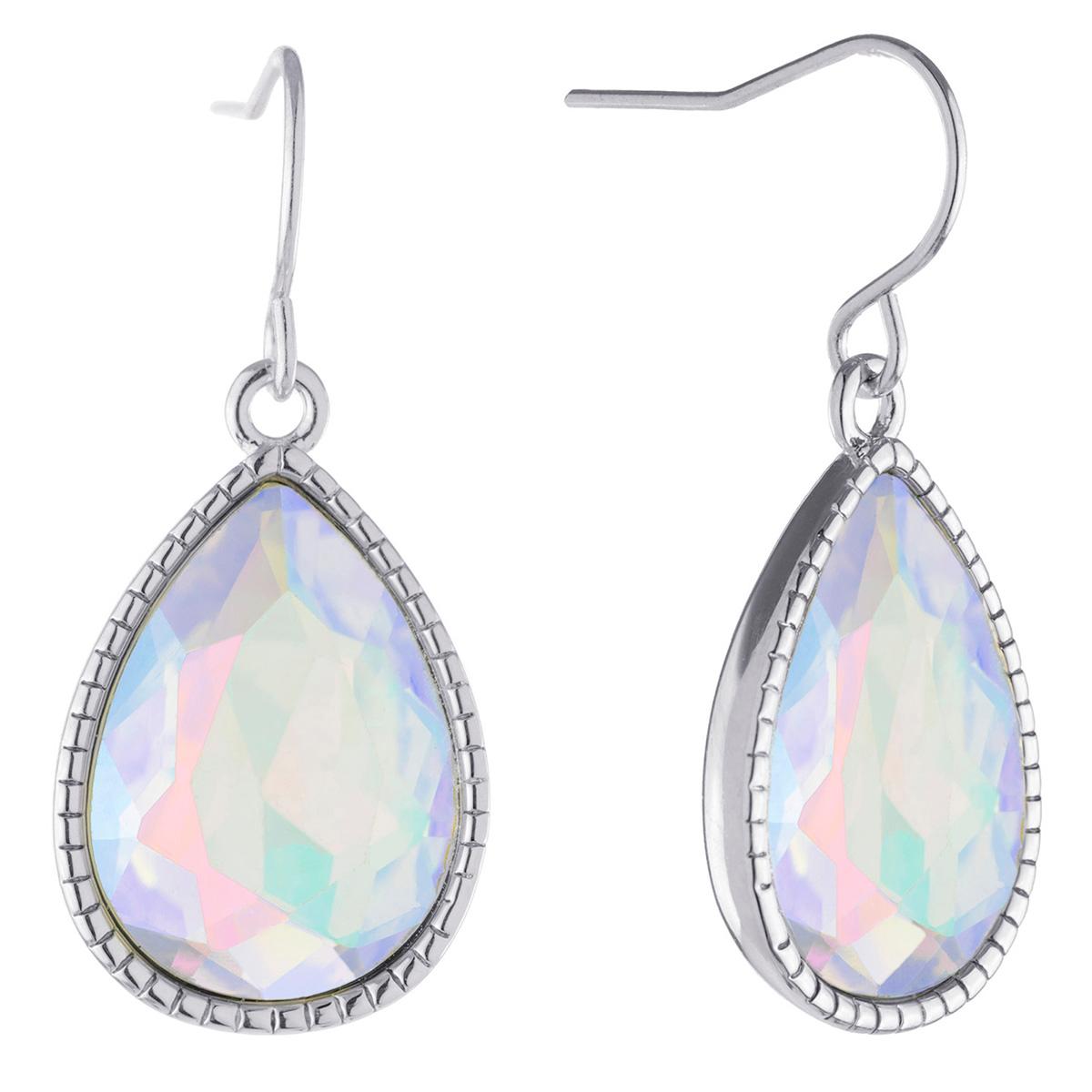 Silver Plated Iridescent Crystal Teardrop Drop Earrings
