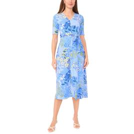 Womens MSK Short Sleeve Print Ity 1/2 Zip Neck Midi