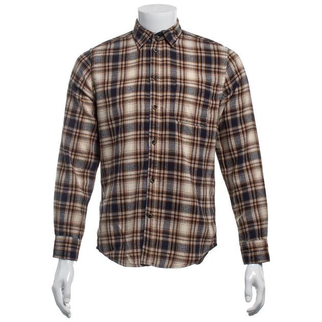 Mens Mountain Ridge Long Sleeve Flannel Shirt - Navy/Tan