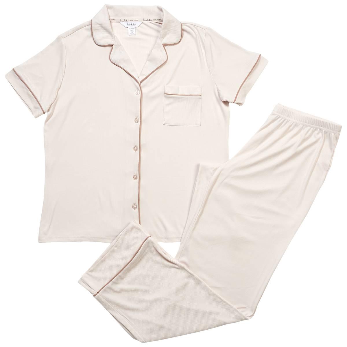 Womens Nicole Mille Short Sleeve Rib Notch Collar Pajama Set