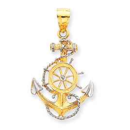 Gold Classics(tm) 14kt. & Rhodium Anchor & Rope Pendant