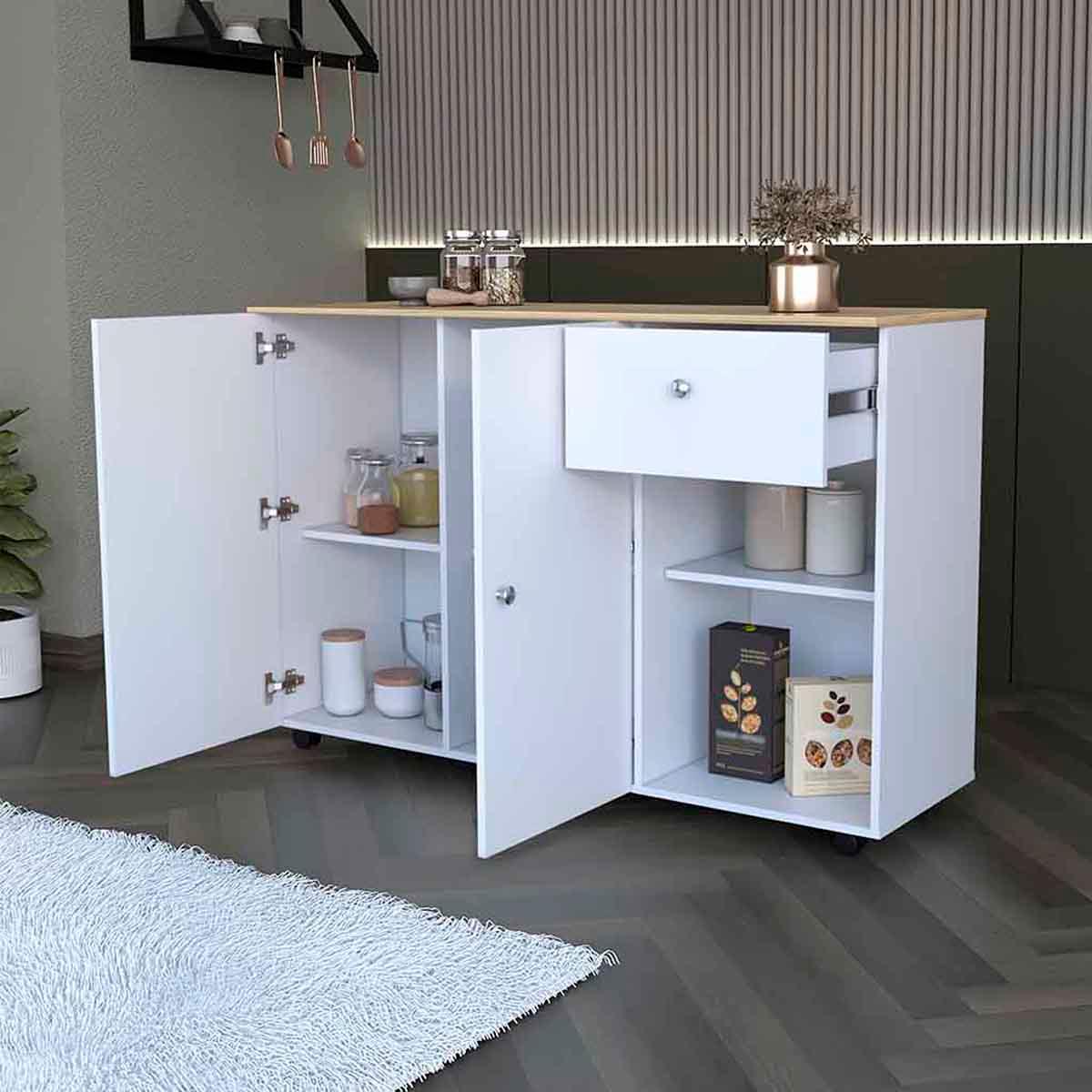 FM FURNITURE Chico White Kitchen Island