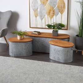 9th & Pike® Farmhouse Silver Entryway Storage Bench Set of 3