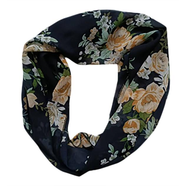 Womens Renshun Beautiful Floral Pearl Silk Infinity Scarf-Black