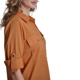Womens DKNY Roll Tab Sleeve Solid Casual Button Down