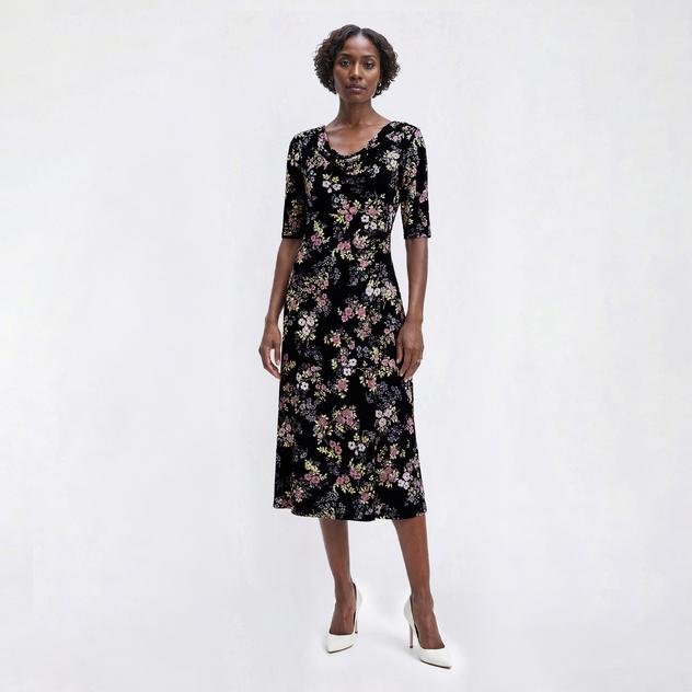 Womens Connected Apparel Elbow Sleeve Floral Midi Dress