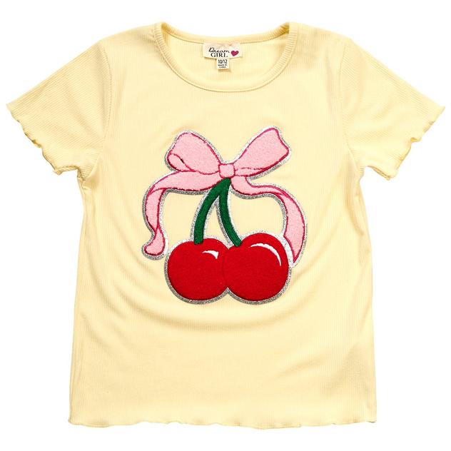 Girls (7-16) Dream Girl Short Sleeve Lettuce Edge Cherry Bow Tee