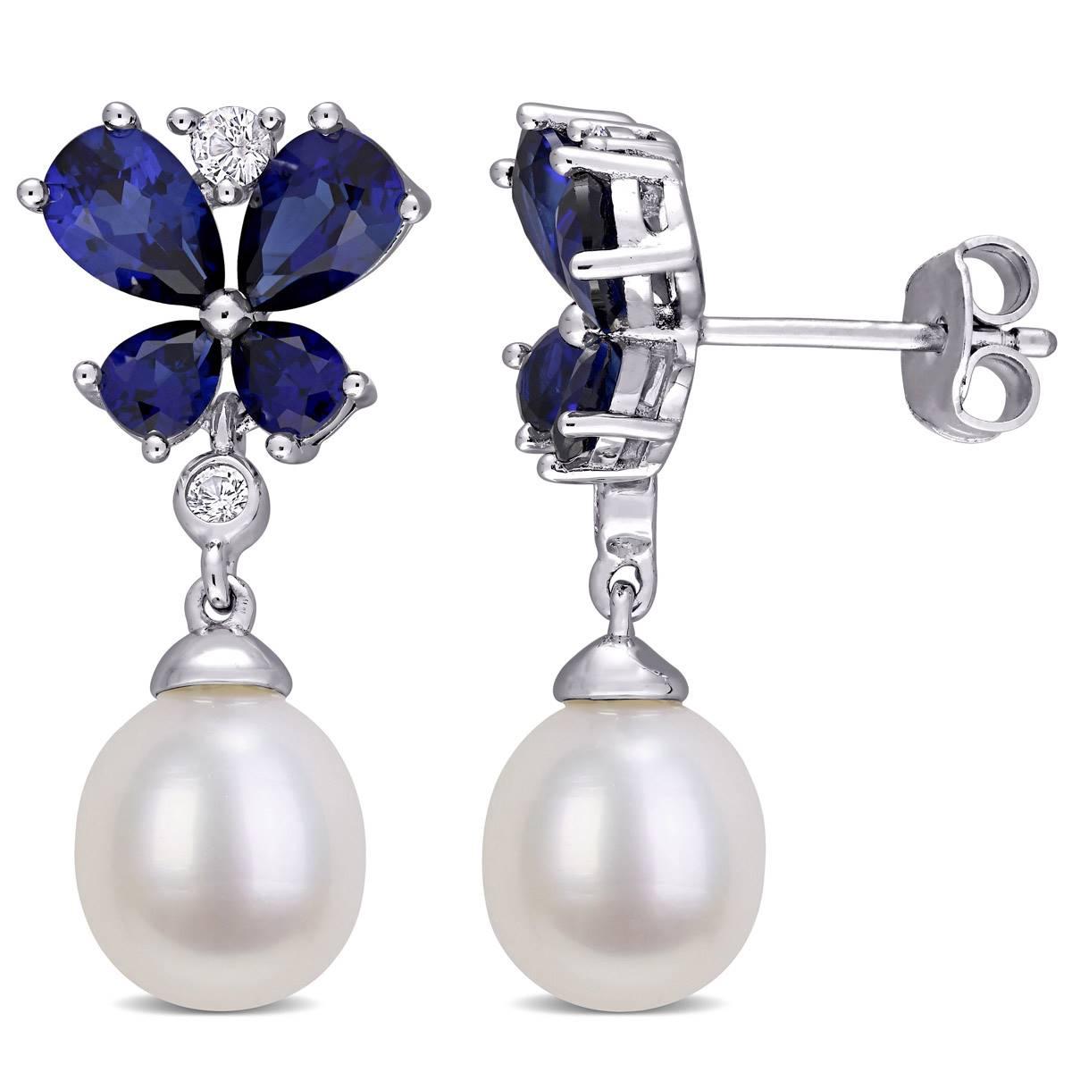 Gemstone Classics(tm) Sapphire & Pearl Butterfly Earrings