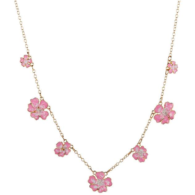 Ashley Cooper™ Gold-Tone Pink Enamel Flower Necklace