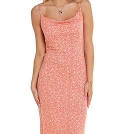 Juniors Wallflower Drape Neck Ditsy Midi Slip Dress