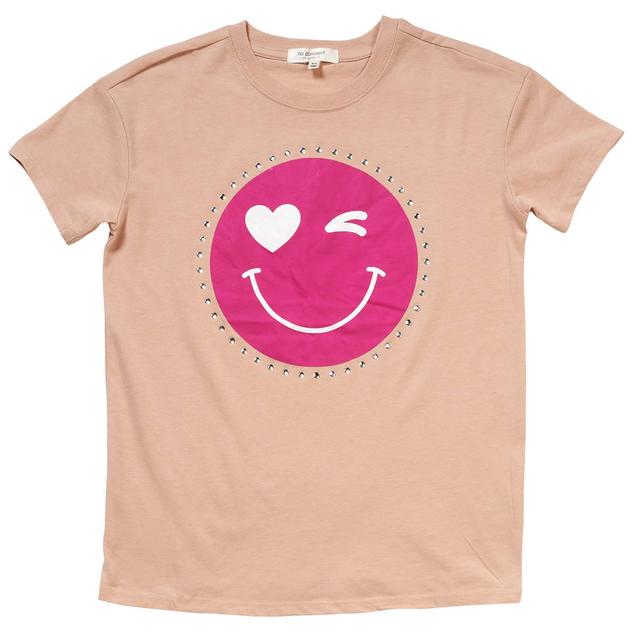 Girls (7-16) No Comment Short Sleeve Smile Face Graphic Tee