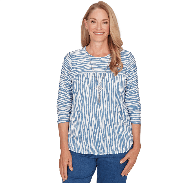 Womens Alfred Dunner Austin Spliced Stripe Blouse w/ Necklace