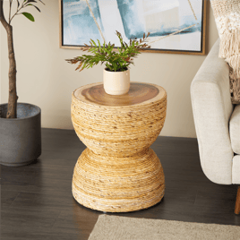 9th & Pike® Traditional Light Brown Banana Leaf Accent Table