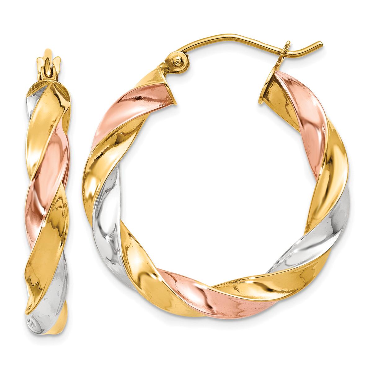 Gold Classics(tm) Tri-Color Twist Hoop Earrings