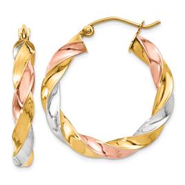 Gold Classics(tm) Tri-Color Twist Hoop Earrings