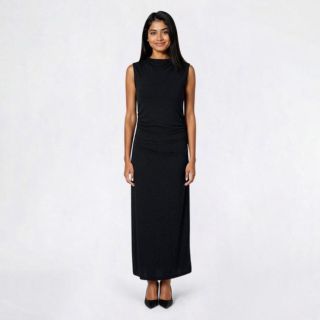 Juniors Madden Girl Sleeveless Crepe Funnel Neck Ruche Midi Dress