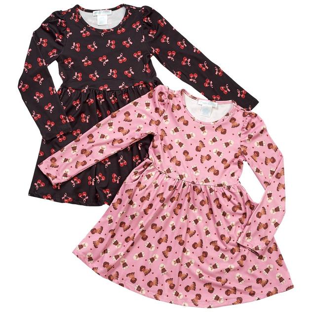 Girls (4-6x) Emma & Elsa 2pk. Cherries/Dog Long Sleeve Dresses
